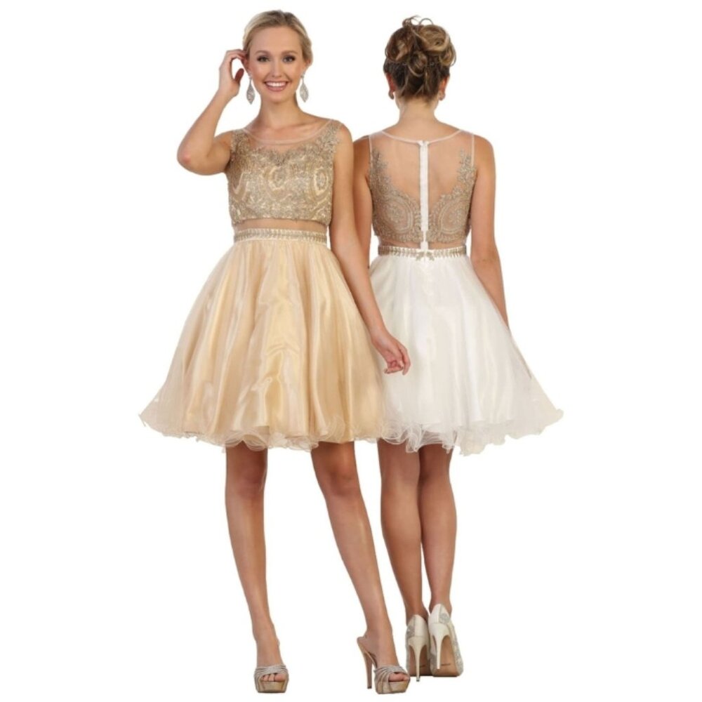 Champagne Short Party Cocktail Dress By May Queen MQ1462